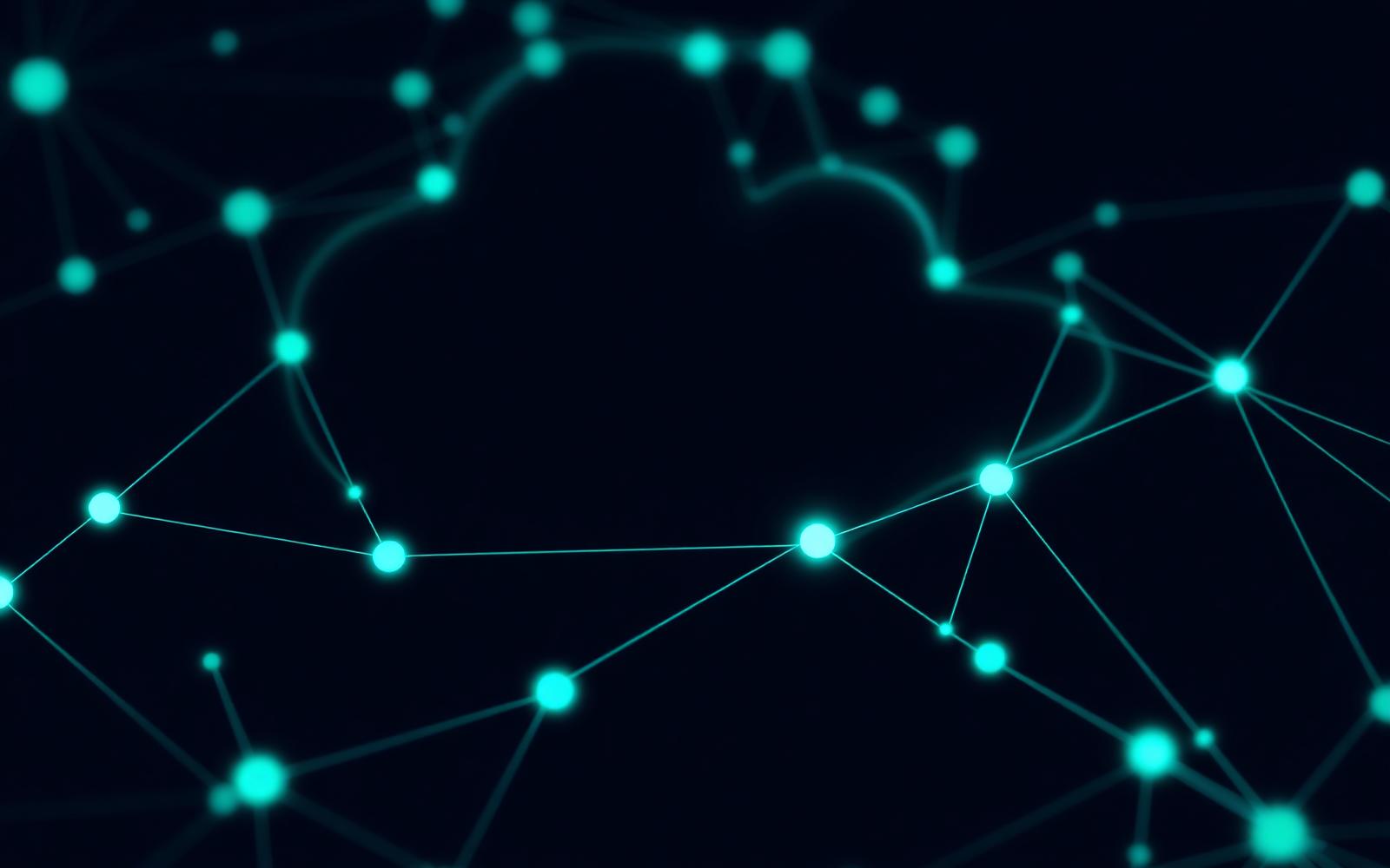 Abstract visualisation of a cloud network with glowing connected nodes